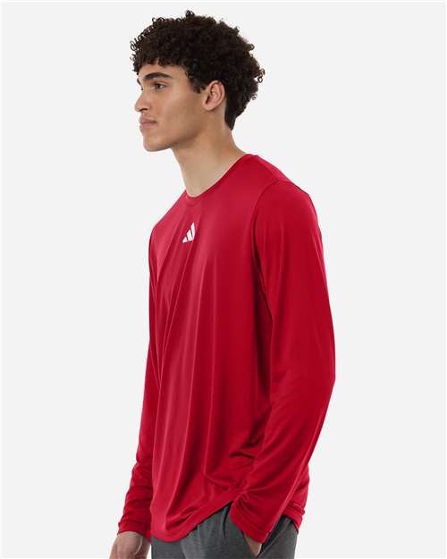 adidas AT104 Men's Pregame Long Sleeve T-Shirt - Team Power Red/ White - OnModelSide
