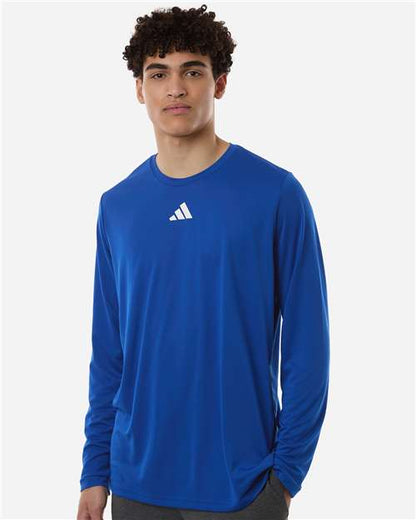 adidas AT104 Men's Pregame Long Sleeve T-Shirt - Team Royal Blue/ White - OnModelFront