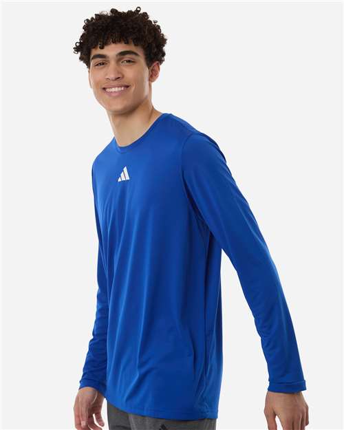 adidas AT104 Men's Pregame Long Sleeve T-Shirt - Team Royal Blue/ White - OnModelSide