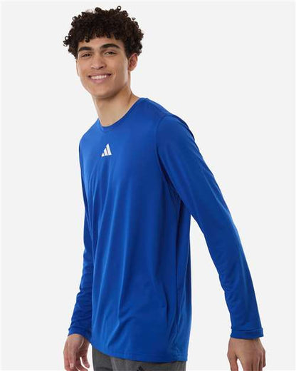 adidas AT104 Men's Pregame Long Sleeve T-Shirt - Team Royal Blue/ White - OnModelSide