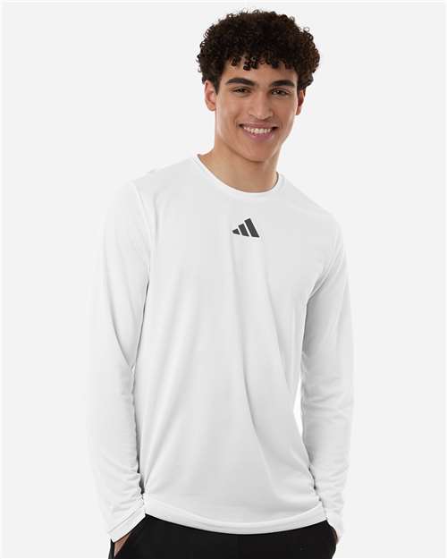 adidas AT104 Men's Pregame Long Sleeve T-Shirt - White/ Team Grey Four - OnModelFront