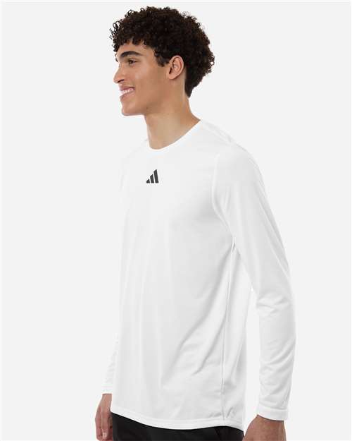 adidas AT104 Men's Pregame Long Sleeve T-Shirt - White/ Team Grey Four - OnModelSide