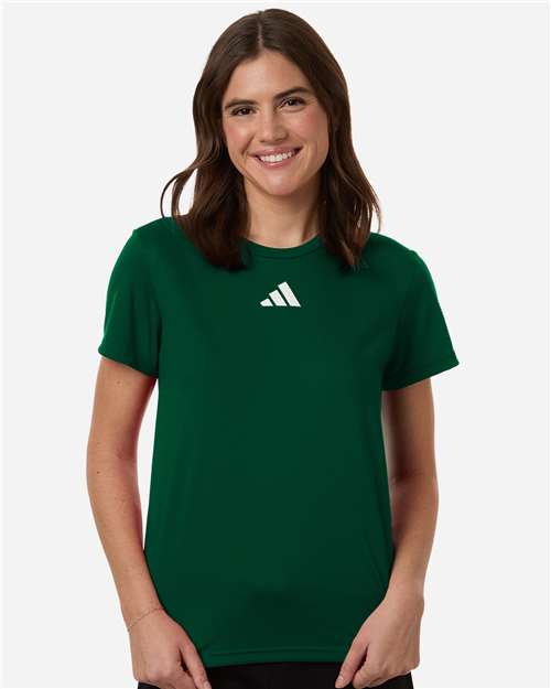 adidas AT102 Women's Pregame T-Shirt - Dark Green/ White - OnModelFront
