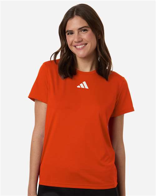 adidas AT102 Women's Pregame T-Shirt - Collegiate Orange/ White - OnModelFront