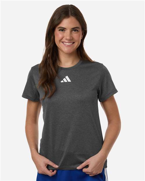 adidas AT102 Women's Pregame T-Shirt - Dark Grey Heather/ White - OnModelFront