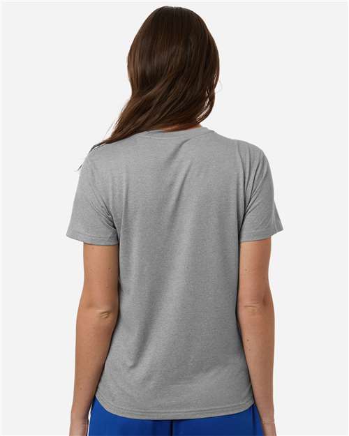 adidas AT102 Women's Pregame T-Shirt - Medium Grey Heather/ Black - OnModelBack