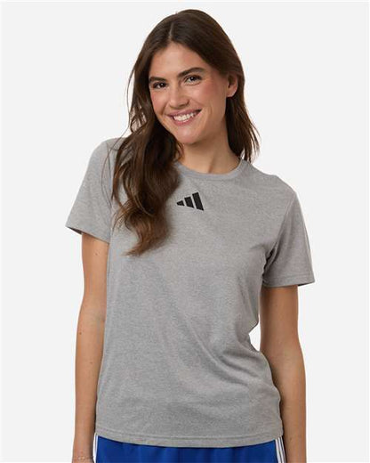 adidas AT102 Women's Pregame T-Shirt - Medium Grey Heather/ Black - OnModelFront