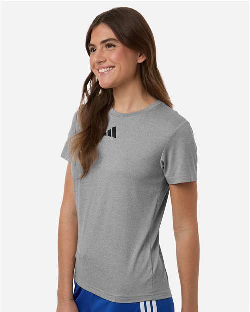 adidas AT102 Women's Pregame T-Shirt - Medium Grey Heather/ Black - OnModelSide