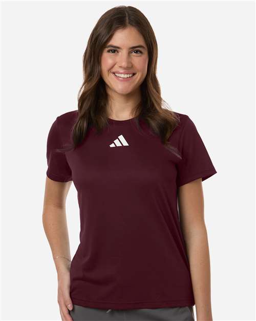 adidas AT102 Women's Pregame T-Shirt - Team Maroon/ White - OnModelFront
