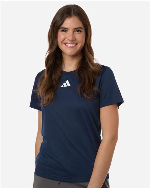 adidas AT102 Women's Pregame T-Shirt - Team Navy Blue/ White - OnModelFront