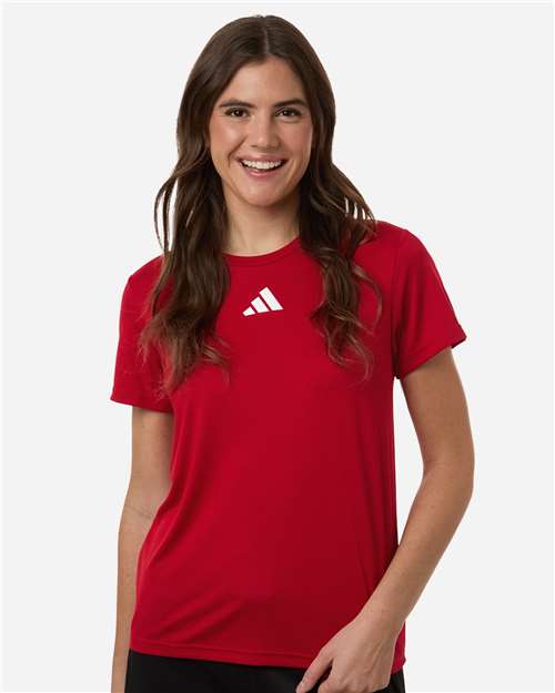 adidas AT102 Women's Pregame T-Shirt - Team Power Red/ White - OnModelFront