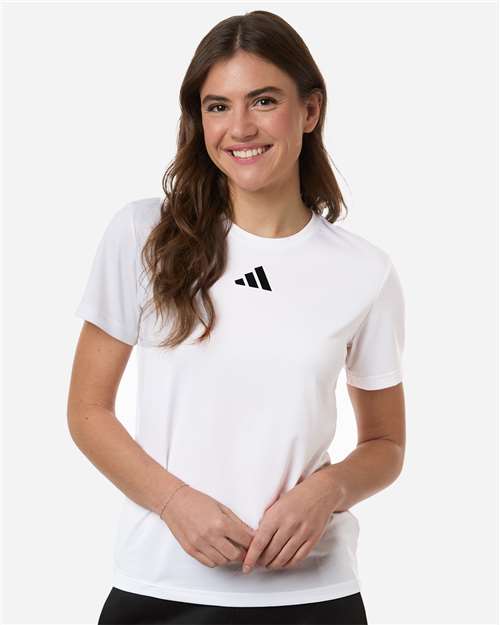 adidas AT102 Women's Pregame T-Shirt - White/ Black - OnModelFront