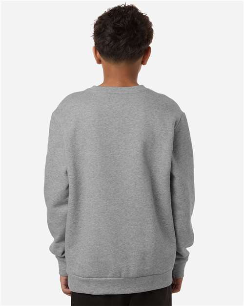 adidas AT202 Youth Fleece Crewneck Sweatshirt - Medium Grey Heather/ White - OnModelBack