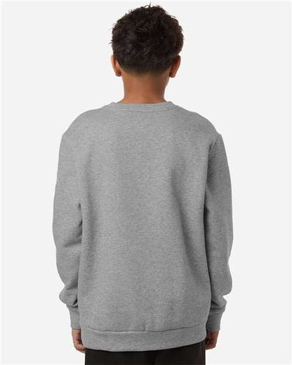 adidas AT202 Youth Fleece Crewneck Sweatshirt - Medium Grey Heather/ White - OnModelBack