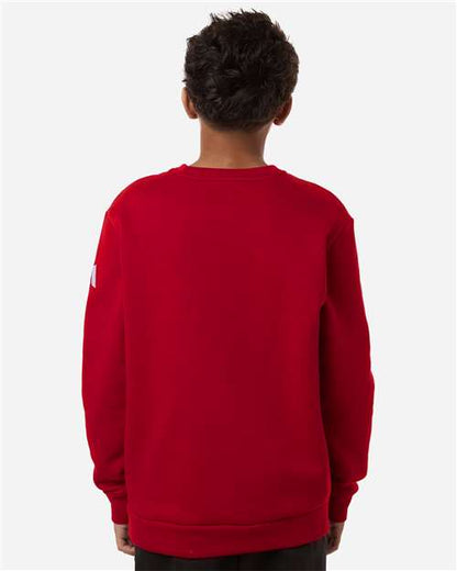 adidas AT202 Youth Fleece Crewneck Sweatshirt - Team Power Red/ White - OnModelBack