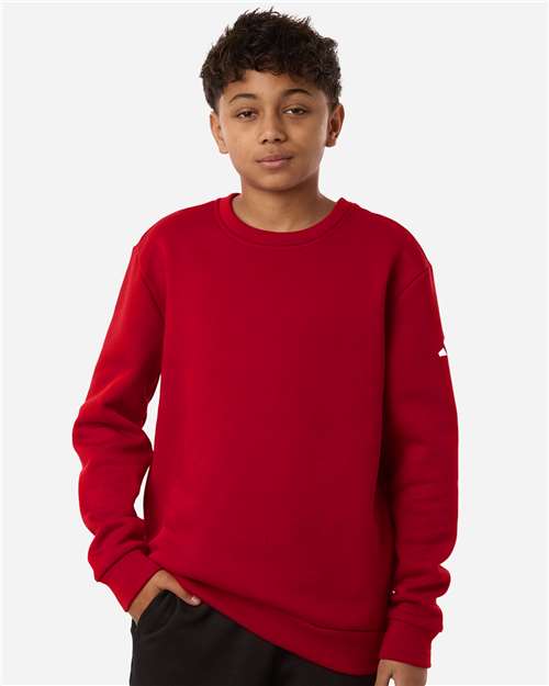 adidas AT202 Youth Fleece Crewneck Sweatshirt - Team Power Red/ White - OnModelFront