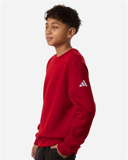 adidas AT202 Youth Fleece Crewneck Sweatshirt - Team Power Red/ White - OnModelSide