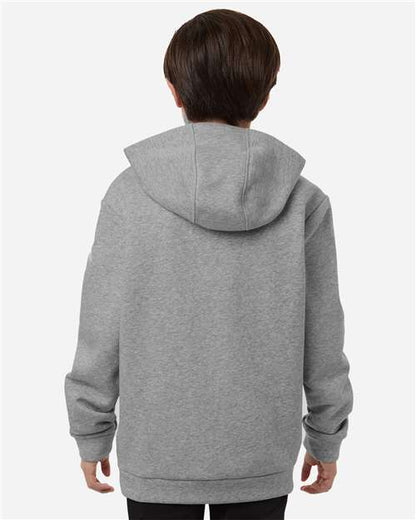 adidas AT205 Youth Fleece Hooded Sweatshirt - Medium Grey Heather/ White - OnModelBack