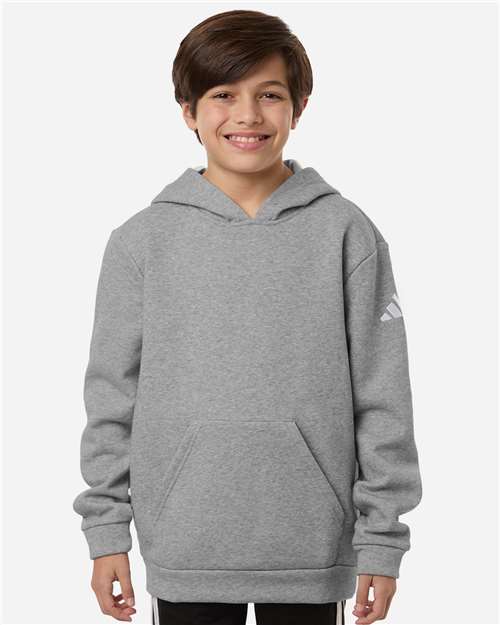 adidas AT205 Youth Fleece Hooded Sweatshirt - Medium Grey Heather/ White - OnModelFront