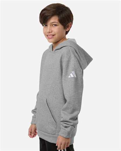 adidas AT205 Youth Fleece Hooded Sweatshirt - Medium Grey Heather/ White - OnModelSide
