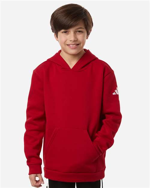 adidas AT205 Youth Fleece Hooded Sweatshirt - Team Power Red/ White - OnModelFront