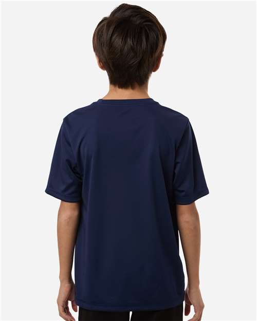 adidas AT103 Youth Pregame T-Shirt - Collegiate Navy - OnModelBack