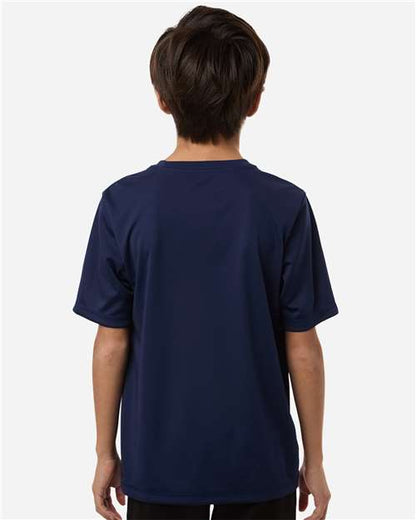 adidas AT103 Youth Pregame T-Shirt - Collegiate Navy - OnModelBack