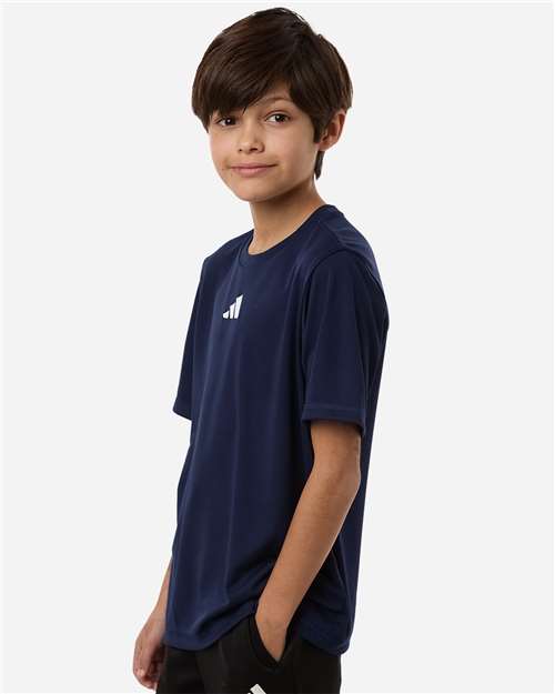 adidas AT103 Youth Pregame T-Shirt - Collegiate Navy - OnModelSide