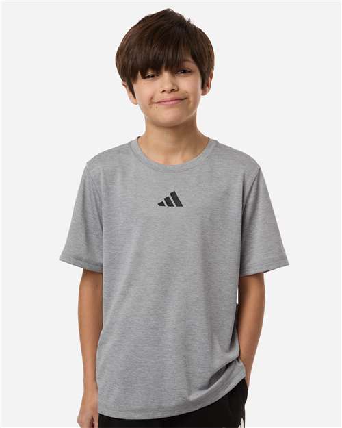 adidas AT103 Youth Pregame T-Shirt - Grey Heathered - OnModelFront