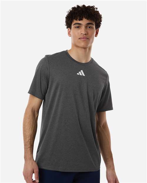 adidas AT101 Men's Pregame T-Shirt - Dark Grey Heather/ White - OnModelFront