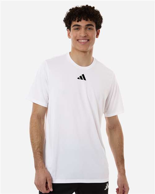 adidas AT101 Men's Pregame T-Shirt - White/ Black - OnModelFront