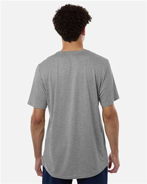 adidas AT101 Men's Pregame T-Shirt - Medium Grey Heather/ Black - OnModelBack