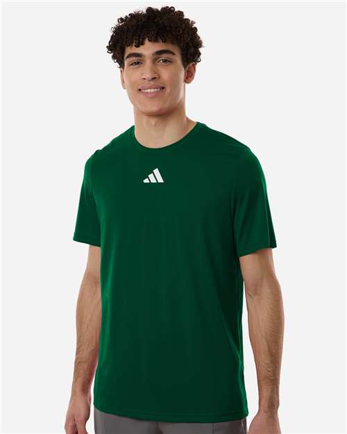 adidas AT101 Men's Pregame T-Shirt - Dark Green/ White - OnModelFront