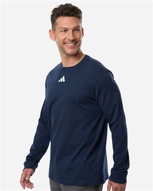 adidas AT108 Men's Fresh Long Sleeve T-Shirt - Team Navy Blue - OnModelSide