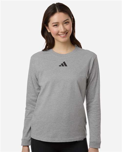 adidas AT109 Women's Fresh Long Sleeve T-Shirt - Medium Grey Heather/ Black - OnModelFront