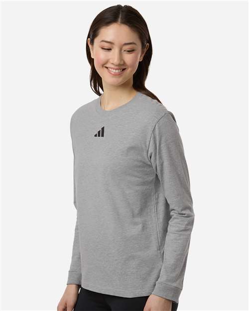 adidas AT109 Women's Fresh Long Sleeve T-Shirt - Medium Grey Heather/ Black - OnModelSide