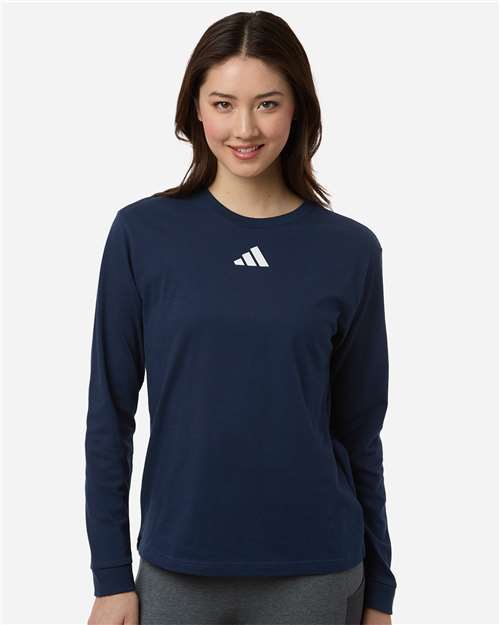 adidas AT109 Women's Fresh Long Sleeve T-Shirt - Team Navy Blue/ White - OnModelFront