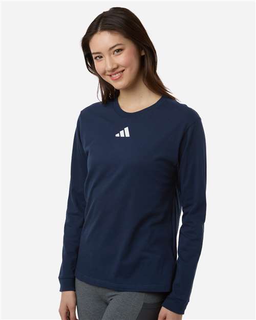 adidas AT109 Women's Fresh Long Sleeve T-Shirt - Team Navy Blue/ White - OnModelSide