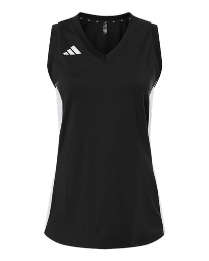 adidas AT120 Women's Quickset V-Neck Sleeveless Jersey - Black/ White - Front