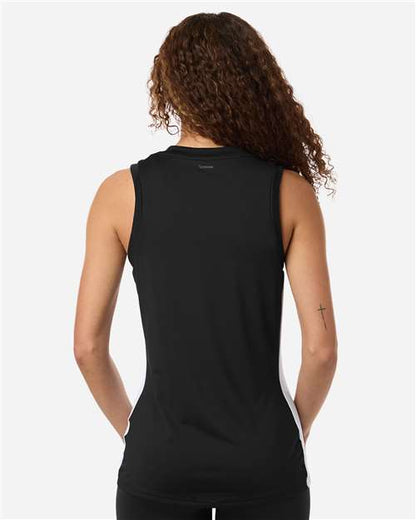 adidas AT120 Women's Quickset V-Neck Sleeveless Jersey - Black/ White - OnModelBack
