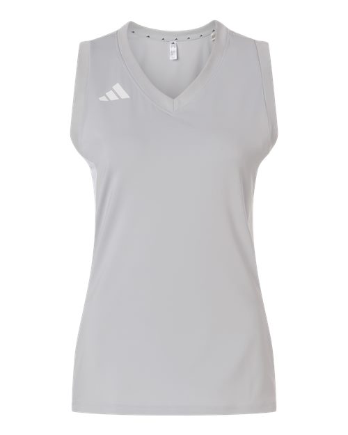 adidas AT120 Women's Quickset V-Neck Sleeveless Jersey - Team Light Grey/ White - Front