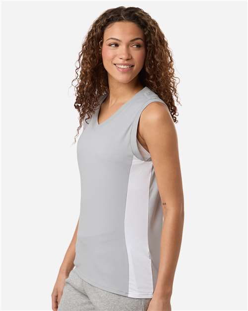 adidas AT120 Women's Quickset V-Neck Sleeveless Jersey - Team Light Grey/ White - OnModelSide