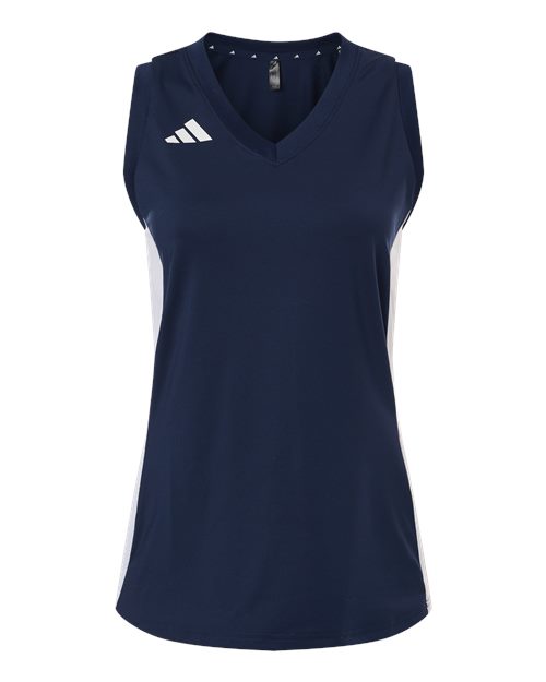 adidas AT120 Women's Quickset V-Neck Sleeveless Jersey - Team Navy Blue/ White - Front