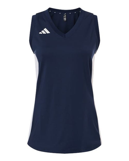 adidas AT120 Women's Quickset V-Neck Sleeveless Jersey - Team Navy Blue/ White - Front