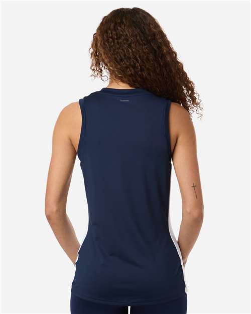 adidas AT120 Women's Quickset V-Neck Sleeveless Jersey - Team Navy Blue/ White - OnModelBack