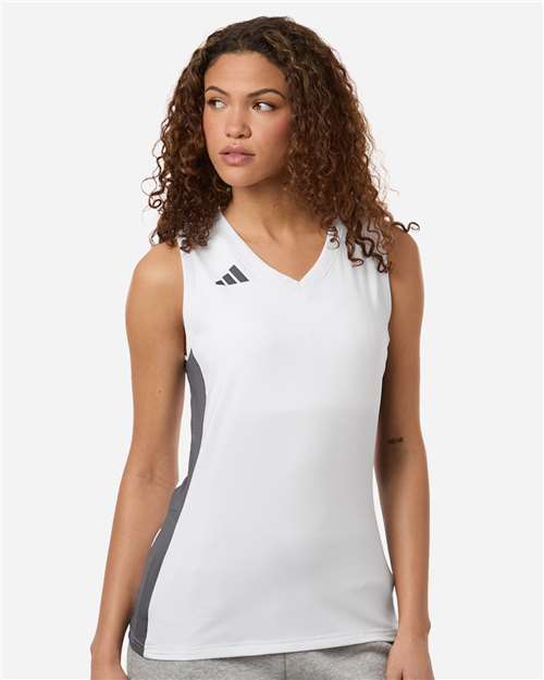 adidas AT120 Women's Quickset V-Neck Sleeveless Jersey - White - OnModelFront