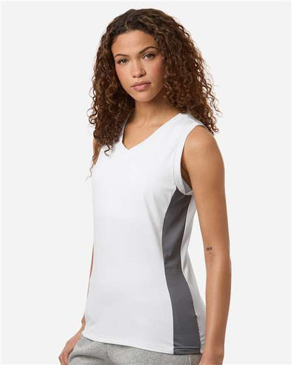 adidas AT120 Women's Quickset V-Neck Sleeveless Jersey - White - OnModelSide