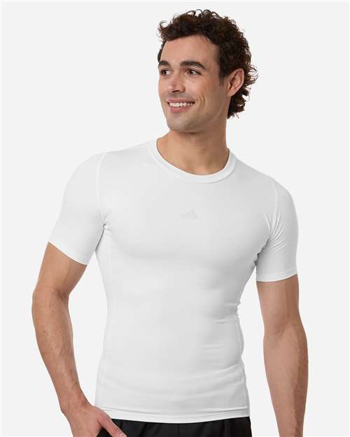 adidas AT130 Men's Techfit Compression T-Shirt - White - OnModelFront