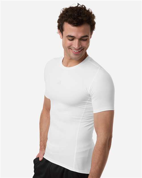 adidas AT130 Men's Techfit Compression T-Shirt - White - OnModelSide