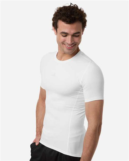 adidas AT130 Men's Techfit Compression T-Shirt - White - OnModelSide
